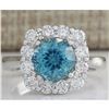 Image 1 : 5.33 CTW Natural Blue Zircon And Diamond Ring 14K Solid White Gold