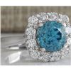 Image 2 : 5.33 CTW Natural Blue Zircon And Diamond Ring 14K Solid White Gold