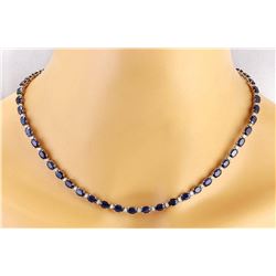 31.25 CTW Natural Sapphire 14K Solid White Gold Diamond Necklace