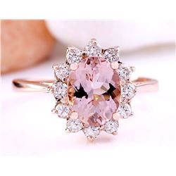 2.05 CTW Natural Morganite 18K Solid Rose Gold Diamond Ring