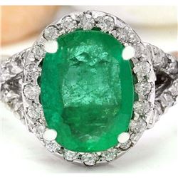 3.29 CTW Natural Emerald 14K Solid White Gold Diamond Ring