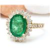 Image 2 : 4.23 CTW Natural Emerald 14K Solid Yellow Gold Diamond Ring