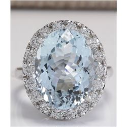 9.84 CTW Natural Aquamarine And Diamond Ring In 18K White Gold