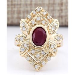 1.75 CTW Natural Ruby And Diamond Ring In 18K Yellow Gold