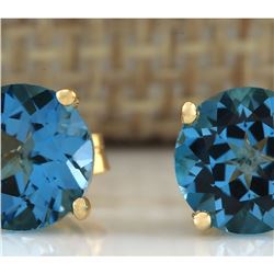 3.00 CTW Natural Blue Topaz Earrings 14k Solid Yellow Gold
