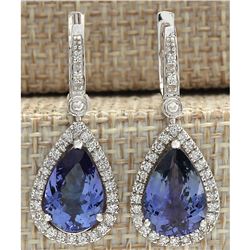 6.65 CTW Natural Tanzanite And Diamond Earrings 18K Solid White Gold