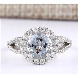 2.34 CTW Natural Aquamarine And Diamond Ring In 18K White Gold