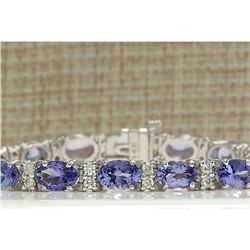 15.95 CTW Natural Tanzanite And Diamond Bracelet In 14K Solid White Gold