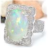 Image 2 : 13.10 CTW Natural Opal 14K Solid White Gold Diamond Ring