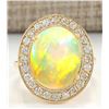 Image 1 : 7.21 CTW Natural Opal And Diamond Ring In 14K Solid Yellow Gold