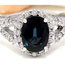 2.80 CTW Natural Sapphire 18K Solid White Gold Diamond Ring