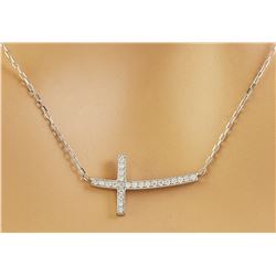 0.20 CTW Diamond 18K White Gold Cross Pendant Necklace