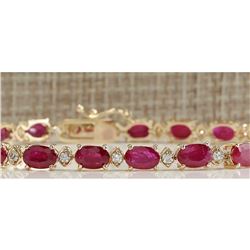 13.35CTW Natural Red Ruby And Diamond Bracelet In 18K Yellow Gold