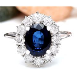 3.78 CTW Natural Sapphire 14K Solid White Gold Diamond Ring