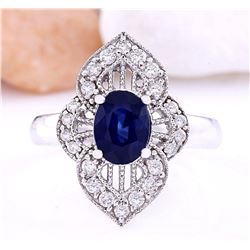 1.85 CTW Natural Sapphire 18K Solid White Gold Diamond Ring