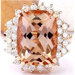 9.38 CTW Natural Morganite 18K Solid Rose Gold Diamond Ring