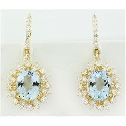 8.07 CTW Aquamarine 18K Yellow Gold Diamond Earrings