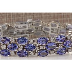 23.85 CTW Natural Tanzanite And Dimond Bracelet In 18K Solid White Gold
