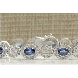 10.58 CTW Natural Sapphire And Diamond Bracelet In 14K Solid White Gold