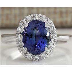 2.45 CTW Natural Tanzanite Diamond Ring 18K Solid White Gold