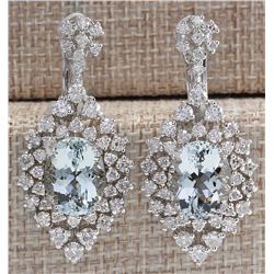 16.73 CTW Natural Aquamarine And Diamond Earrings 14K Solid White Gold