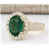 Image 2 : 3.46 CTW Natural Emerald And Diamond Ring In 18K Yellow Gold