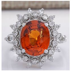 5.90CTW Natural Mandarin Garnet And Diamond Ring In14K White Gold