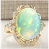 Image 2 : 8.87 CTW Natural Opal And Diamond Ring In 14K Yellow Gold
