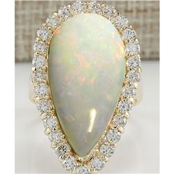9.39 CTW Natural Opal And Diamond Ring 18K Solid Yellow Gold
