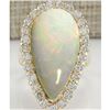 Image 1 : 9.39 CTW Natural Opal And Diamond Ring 18K Solid Yellow Gold