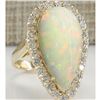 Image 2 : 9.39 CTW Natural Opal And Diamond Ring 18K Solid Yellow Gold