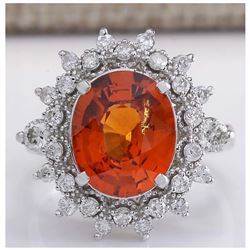 5.90CTW Natural Mandarin Garnet And Diamond Ring In18K White Gold