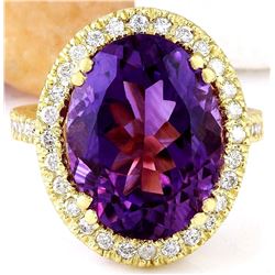 9.10 CTW Natural Amethyst 18K Solid Yellow Gold Diamond Ring
