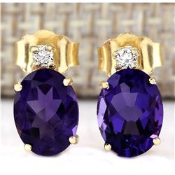 2.55 CTW Natural Amethyst And Diamond Earrings 14k Solid Yellow Gold