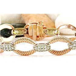 1.00 CTW Natural Diamond 18K Solid Two Tone Gold Bracelet