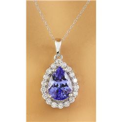 3.46 CTW Tanzanite 18K White Gold Diamond Necklace