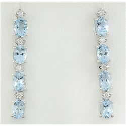 3.73 CTW Aquamarine 18K White Gold Diamond Earrings