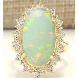 8.29 CTW Natural Opal And Diamond Ring In 18K Yellow Gold