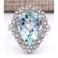 7.81 CTW Natural Aquamarine And Diamond Ring In 18K White Gold