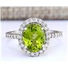 Image 1 : 3.03 CTW Natural Peridot And Diamond Ring In 18K White Gold