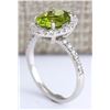 Image 3 : 3.03 CTW Natural Peridot And Diamond Ring In 18K White Gold