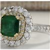 Image 2 : 2.88CTW Natural Emerald And Diamond Ring 18K Solid Two-Tone Gold