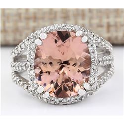 5.91 CTW Natural Morganite And Diamond Ring In 18K White Gold