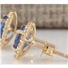 Image 2 : 3.65 CTW Natural Blue Tanzanite And Diamond Earrings 14k Solid Yellow Gold