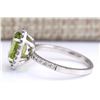 Image 2 : 3.03 CTW Natural Peridot And Diamond Ring In 14k White Gold