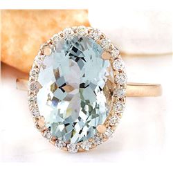 6.45 CTW Natural Aquamarine 14K Solid Rose Gold Diamond Ring