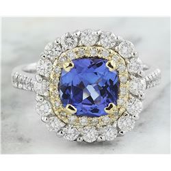 2.71 CTW Tanzanite 18K Two Tone Gold Diamond Ring