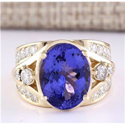 9.39 CTW Natural Tanzanite And Diamond Ring In 18K Yellow Gold