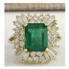 Image 1 : 6.11 CTW Natural Emerald And Diamond Ring 14K Solid Yellow Gold