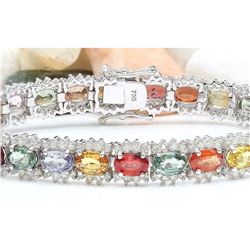 22.19 CTW Natural Sapphire 14K Solid White Gold Diamond Bracelet
